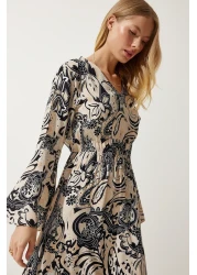 Happiness İstanbul Women's Beige Patterned Summer Viscose Dress DD01303