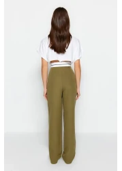  Collection Oil Green Wide Leg New Tyle Fabric Trousers