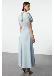  Collection Light Blue 3D Flower Detailed Poplin Stylish Evening Dress Night Graduation Dress Tprss24El00282