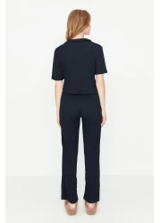  Collection Navy Blue Teddy Bear Ribbed Knitted Pajamas Set Thmss21Pt0168