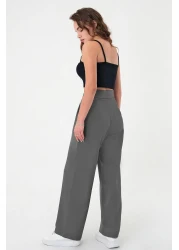 Hazel Women's Anthracite High Waist Velcro Palazzo Trousers.