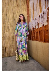 LOCCO Women's Abstract Botanical Pattern Dress Pink-Purple