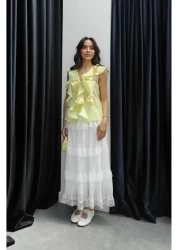 Havoş Yellow Zero Sleeve Ruffle Blouse