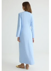  Modest Blue Button Woven Fabric Dress Tctss25Eb00027