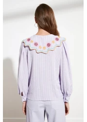  Collection Lilac Embroidered - Seersucker Regular Shirt TWOSS21GO0232