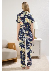  Collection Navy 100% Cotton Floral Knitted Pajamas Set Thmss20Pt0063