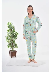 Arvin Pijama Cotton Buttoned Shirt Collar Pajama Set