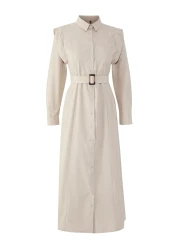  Modest Beige Belt Buckle Detailed Woven Terrycotton Dress Tctss25Eb00134