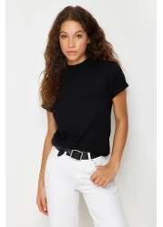  Collection Black Stand Collar 100% Cotton T-Shirt - Twoaw20Ts0096