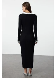  Collection Color Blocked Black Maxi Knitwear Dress - TWOAW24EL00017