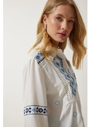 Happiness İstanbul Women's White Embroidered Woven Blouse ES00162