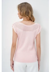 Trend Alaçatı Stili Women's Candy Pink Boat Neck Shoulders Hole Openwork Sleeveless Knitwear Blouse Alc-X13436