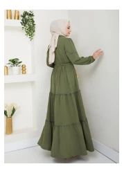 HARMAN BUTİK Women's Lace Detailed Waist Lace Khaki Ayrobin Dress