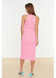  Collection Pink Belt Detailed Knitwear Midi Dress TWOSS22EL1031