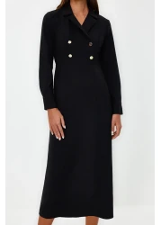  Modest Black Double Breasted Collar Button Detailed Woven Dress TCTSS24EB00020