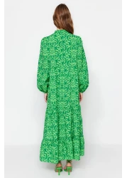  Modest Green Patterned Half Placket Wide Fit Cotton Woven Dress TCTSS23EB00222