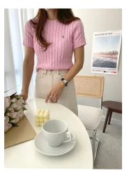 ASEZ BUTİK Women's Short Sleeve Summer Thin Knitwear Blouse