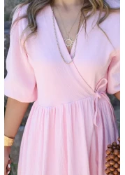 bytugcekaya Pink Muslin Tie-Up Long Dress