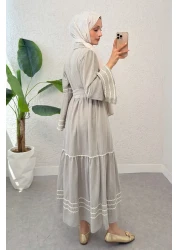 Salih Çelebi Spanish Sleeve Belted Dress 2035 - Dark Stone