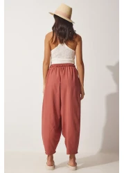 Happiness İstanbul Women's Dusty Rose Pocket Linen Viscose Shalwar Trousers CV00001