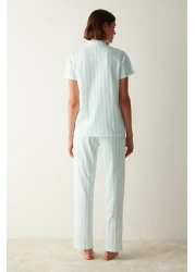 Penti Cuteness Striped Mint Green Shirt Pants Pajama Set