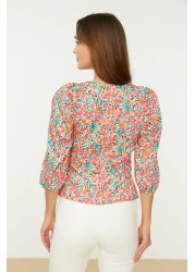  Collection Ecru Balloon Sleeve Floral Print Crop Woven Blouse Twoss22Bz0193