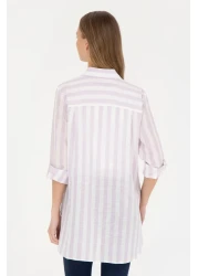 U.S. Polo Assn. Lilac Linen Look Women's Shirt - Long Sleeve50288408-VR034