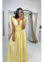 Sohotique By P Embroidered Flower Applique Dress Yellow