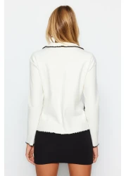  Collection Ecru Crochet Embroidery Detailed Corded Shirt Collar Regular Fit Knitted Blouse TWOAW24BZ00398