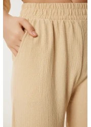 Happiness İstanbul Women's Cream Kimono Trousers Knitted Set BY00050