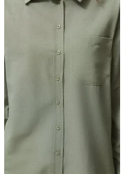  Collection قميص قطني منسوج بجيب واحد باللون الكاكي الداكن TWOAW20GO0115