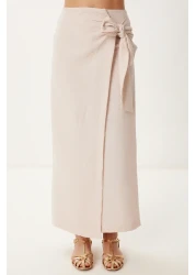 Happiness İstanbul Women's Cream Linen Shirt Skirt Suit Fn03475