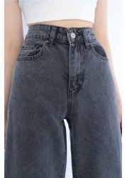 Trn JNS ماكسي فضفاض مدخن عالي الخصر 90's واسع الساق مريح ليكرا بالازو جان