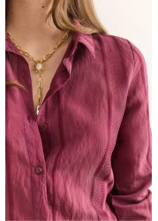 Olalook Women's Burgundy Geometric Stripe Detailed Flowing Shirt Gml-19001335