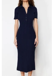  Collection Navy Blue Maxi Polo Neck Dress Twoss24El00282