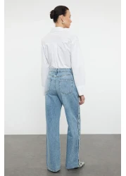  Collection Blue - More Sustainable Wide Leg Jeans with High Waist and Accessory Detail Twoaw25Je00028