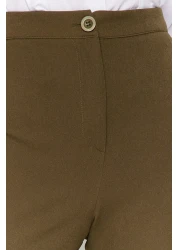  Collection Khaki Spanish Leg Flare Woven Fabric Trousers Tofaw19Bb0581