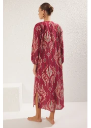  Collection Ethnic Print Maxi Woven 100% Cotton Balloon Sleeve Beach Dress Tbess25El00019