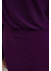  Collection Stretchy Midi Length Knitted Dress - Purple, Asymmetric Single Sleeve and Waist Seat TWOAW25EL00110