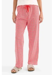 Defacto طقم بيجامة بأكمام قصيرة، علوي مرن، مربعات، قاع طويل، Fall In Love E4822ax25sp