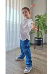 BALKABAĞI Blue - White Oversize Muslin Shirt & Pants Set TYE0032