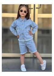 yns coolstar New Season Summer Lycra - Cotton Flower Embroidered Denim Shorts and Jacket 2-Piece Set