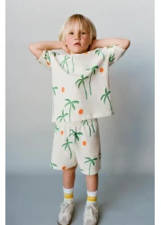 Magu Unisex Kids Cotton Ecru Palm Patterned T-Shirt and Shorts Set