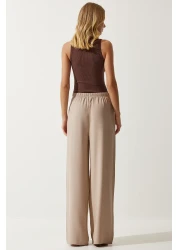 Happiness İstanbul Women's Beige Summer Viscose Palazzo Trousers EN00610
