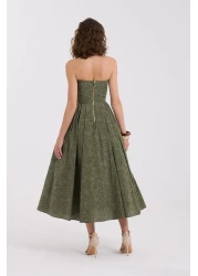 NOK İSTANBUL Blooming Grace Strapless Maxi Dress Khaki