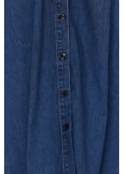  Collection Dark Blue Belted Maxi Modest Denim Shirt Dress Twoss24El00923
