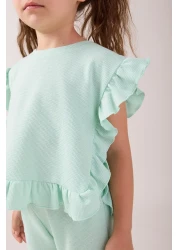 Minipodyum Girl's Frilly Waffle Summer Double Set