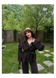 MY LİKA Tie Waist Denim Suit Oversize Jacket and Trousers