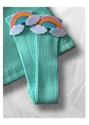 özge başaran طقم بناتي من Mint مكون من 4 قطع - شورت مكشكش، تي شيرت، جوارب، شريط