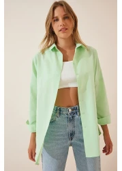 Happiness İstanbul Women's Light Green Oversize Long Basic Shirt DD00842